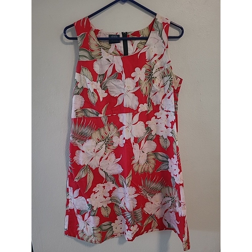 Womens Hawaiian Print Dress‎ Red Floral Royal Creations Large Sleeveless Hawaii